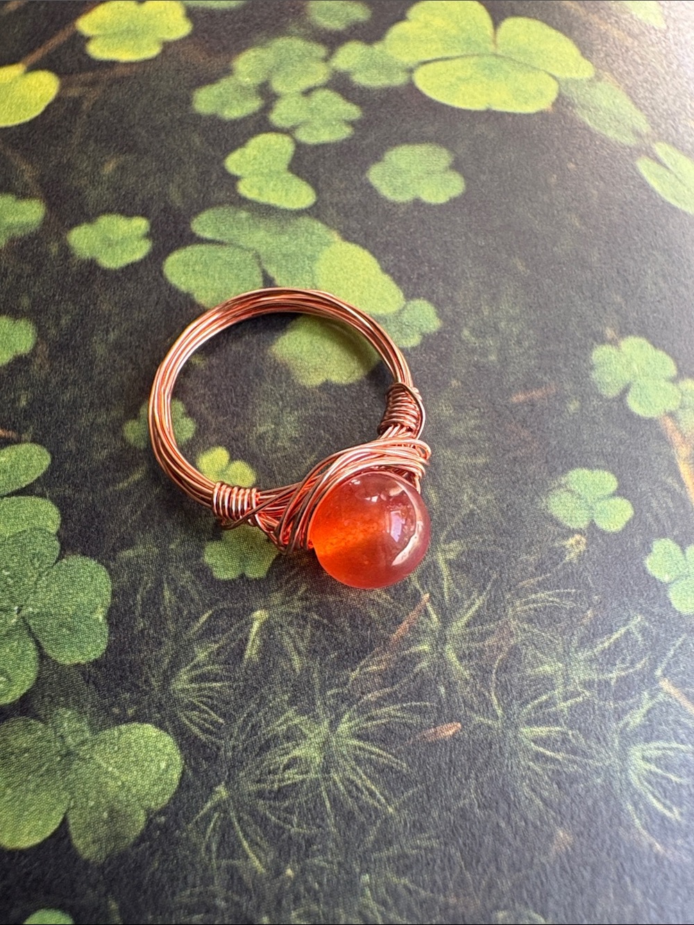 NWOT Handmade Copper Wire Ring with Orange Glass Bead Size 6